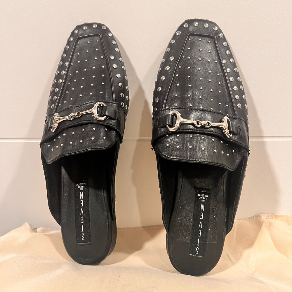 Steve Madden Black Studded Flat Mules